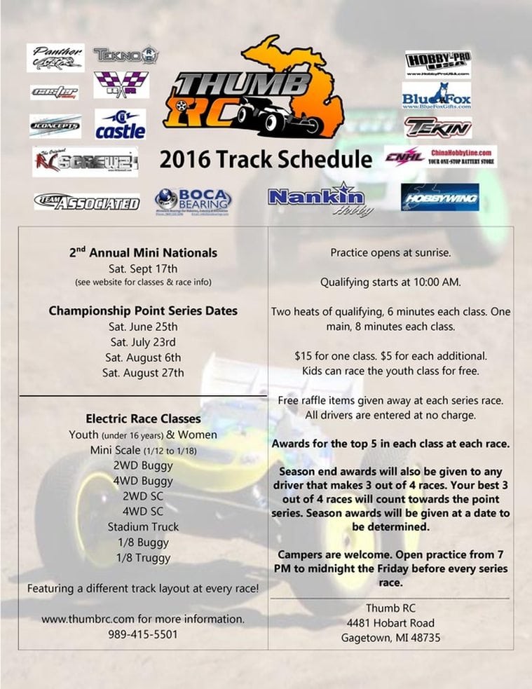 Thumb RC 2016 Track Schedule
