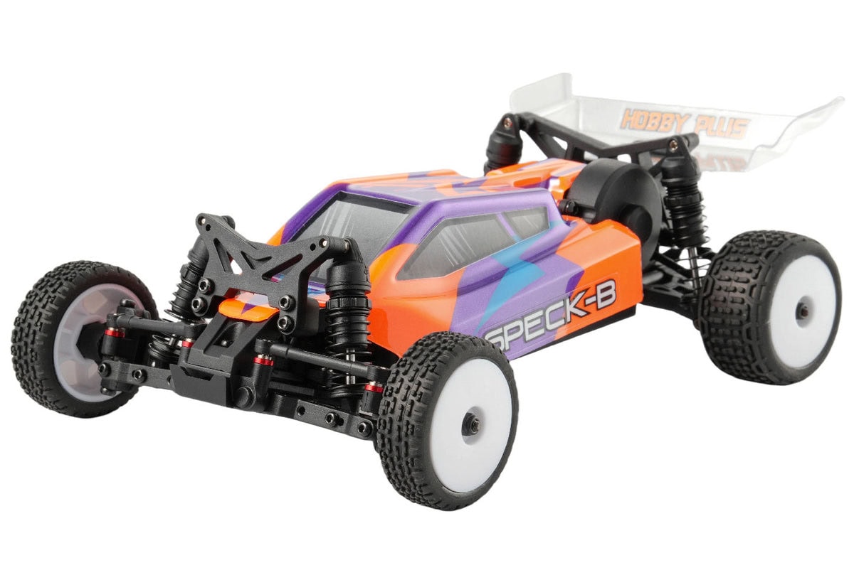 RC car with vibrant orange and purple design, perfect for hobbyists and racing fans. Compact, durabl.