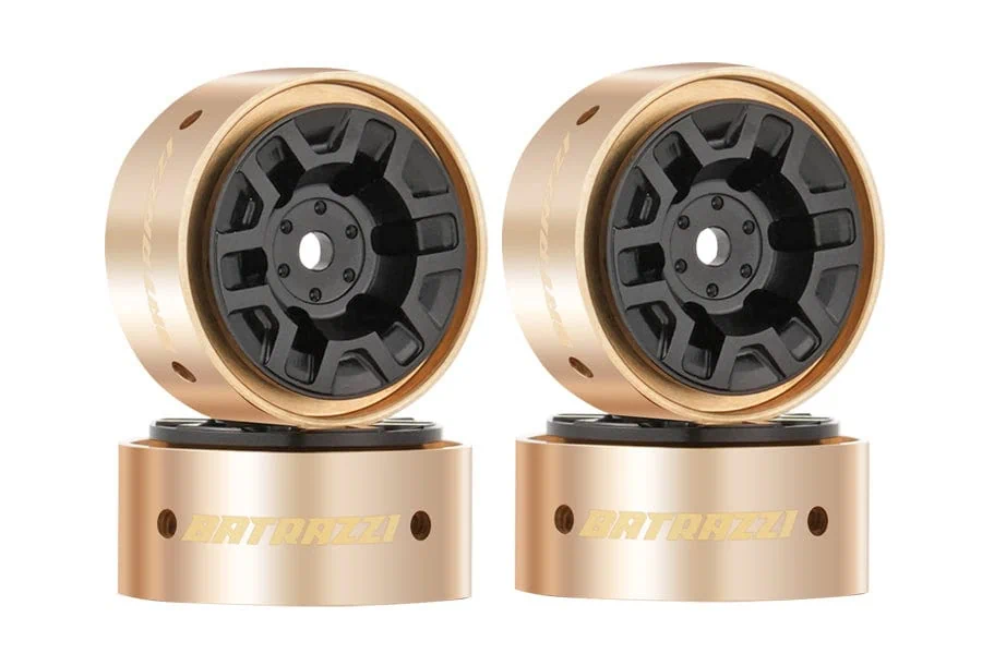 Batrazzi 0.9" Aluminum Y-Spoke Beadlock RC Wheels with Brass Weights.
