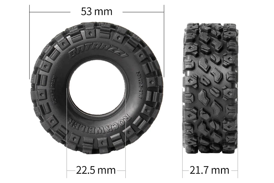 RC rock crawler tires for small-scale remote control vehicles, 53mm diameter, rugged tread for off-r.