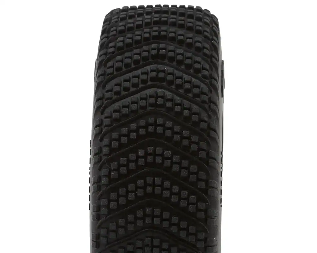 Durable off-road tire with deep tread pattern for RC vehicles.