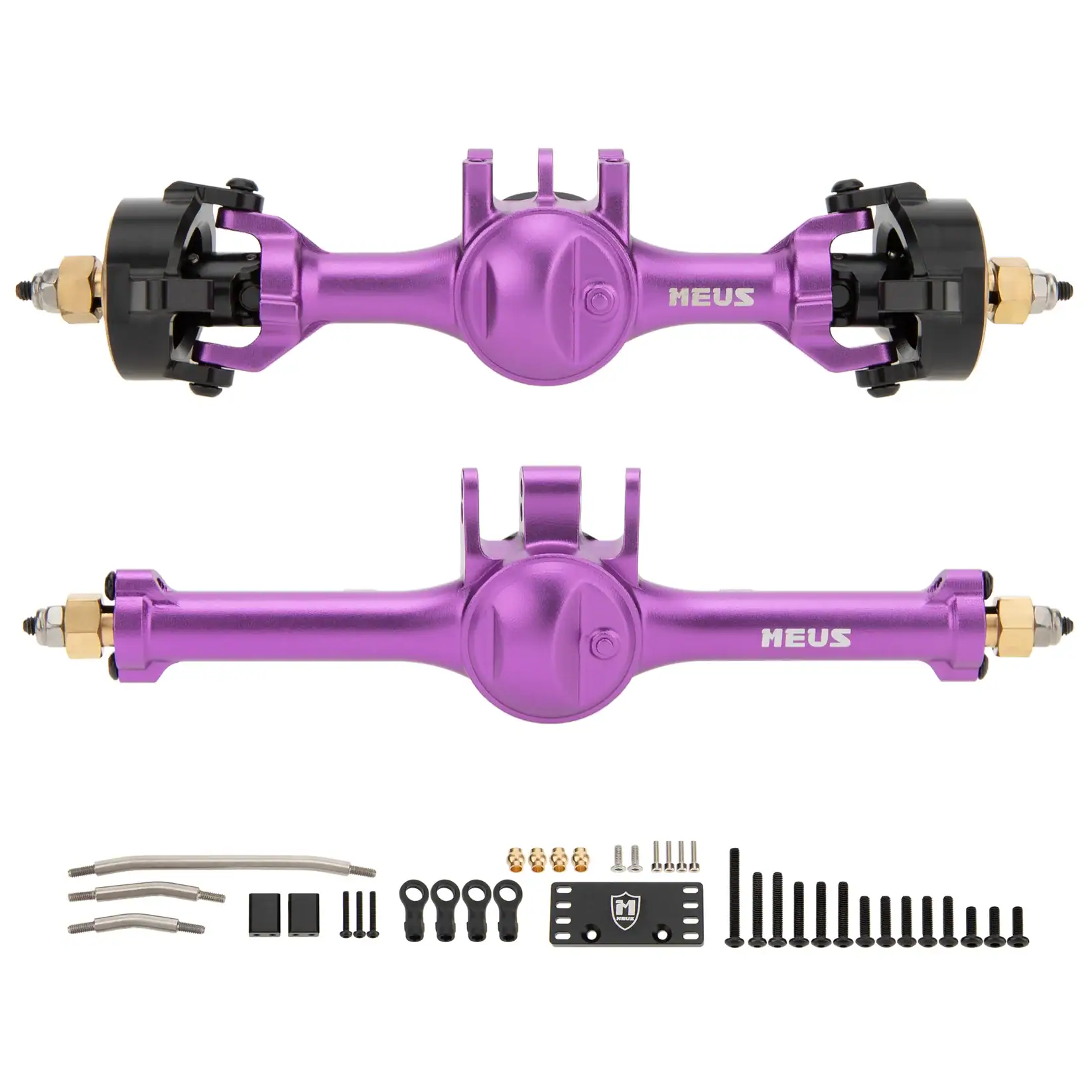 Small-scale RC differential axles for remote control cars, purple color, high-quality components.